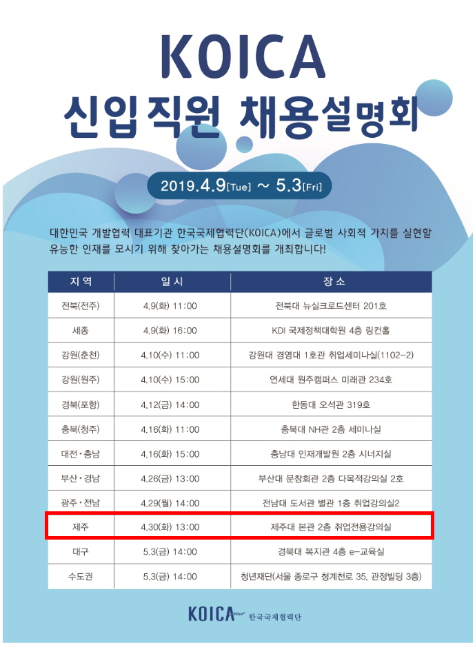 2019년 상반기 인재채용 「MINI JOB FAIR_한국국제협력단」 개최 알림